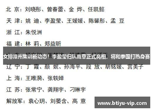 女排漳州集训新动态！李盈莹归队高意正式亮相，将和泰国打热身赛